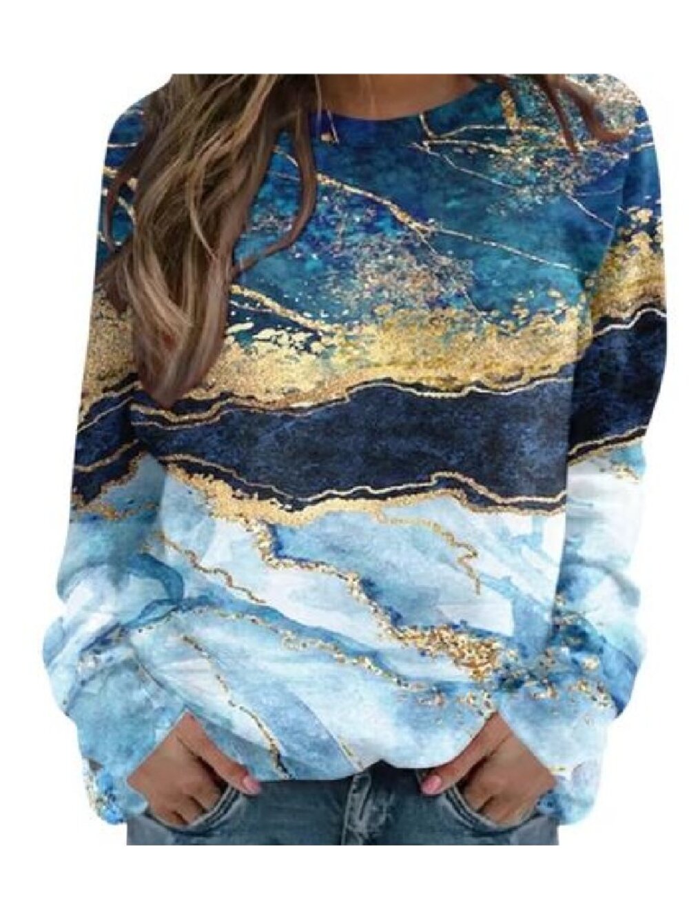 NWOT Women’s Blue Marble Lightweight Sweatshirt Size XL